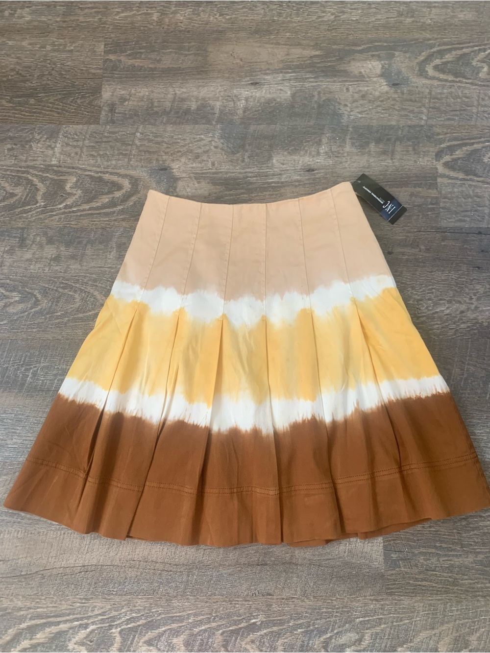 INC Granola Gritty Boho Tie-Dye Pleated A-Line  Skirt in Beige, Yellow & Brown